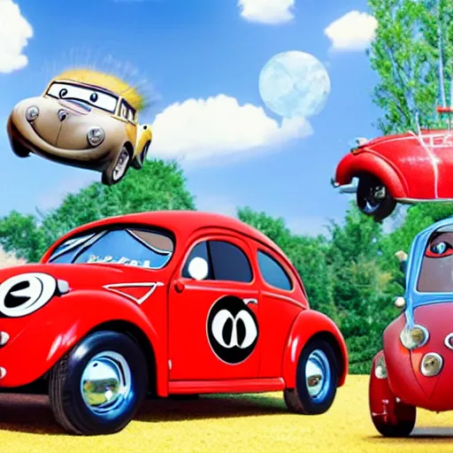 Image similar to a hybrid lady bug and'herbie the love bug'car, imax, 7 0 mm, movie still