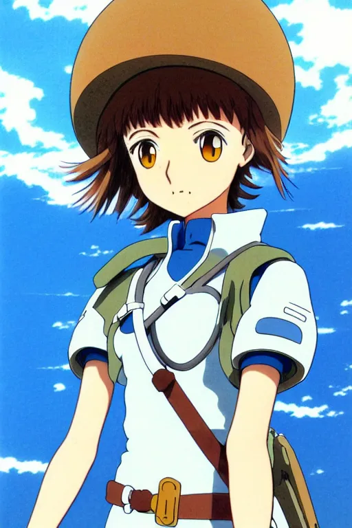 Prompt: anime art full body portrait character nausicaa by hayao miyazaki concept art, anime key visual of elegant young female, short brown hair and large eyes, finely detailed perfect face delicate features directed gaze, valley and mountains background, trending on pixiv fanbox, studio ghibli, extremely high quality artwork by kushart krenz cute sparkling eyes
