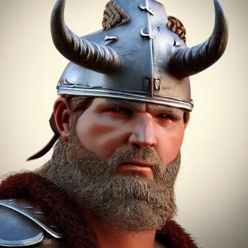 Image similar to of a 3d clay model of a viking from valhalla, wearing the horned helmet ultra fine detail, hair strands, ultra high resolution, fine texture detail, miniature painting techniques, perfect proportions, marvel cinematic universe, eric bana