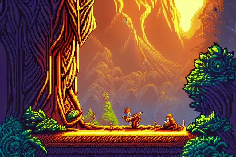 Prompt: king's quest, beautiful detailed pixelart by albertov, intricate details, beautiful, dithered gradients, volumetric lighting, cgsociety, artstation, smooth, sharp focus, 2 d illustration, amazing art by dan mumford, old school computer game graphics, pixel art