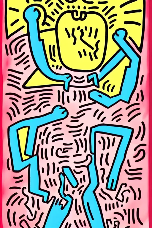 Image similar to Poster illustration of Neil Breen, full shot, Keith Haring style