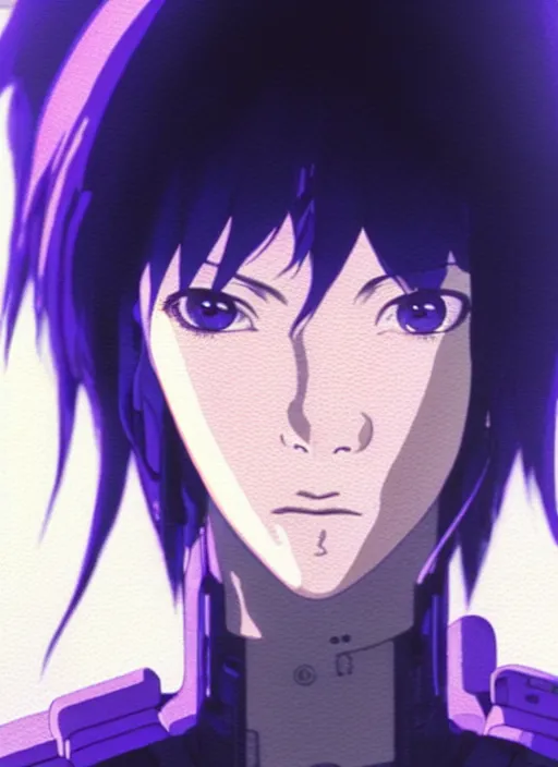 Image similar to a film still portrait of a motoko kusanagi ghost in the shell, finely detailed features, closeup at the faces, perfect art, at a cyberpunk city, gapmoe yandere grimdark, trending on pixiv fanbox, painted by greg rutkowski makoto shinkai takashi takeuchi studio ghibli, akihiko yoshida