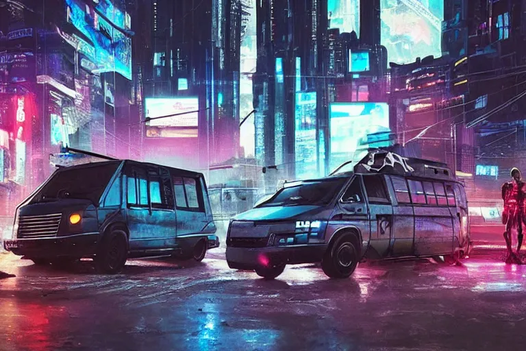 Image similar to cyberpunk version of ( a team van )