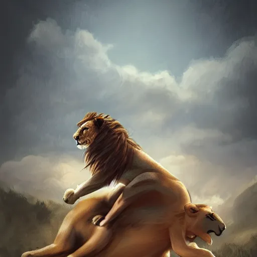 Image similar to a girl riding a lion, trending on artstation