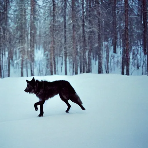 Image similar to photo of putin riding a wolf cinestill, 800t, 35mm, full-HD