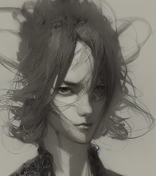 Image similar to portrait of anime woman, pen and ink, intricate line drawings, by craig mullins, ruan jia, kentaro miura, greg rutkowski, loundraw