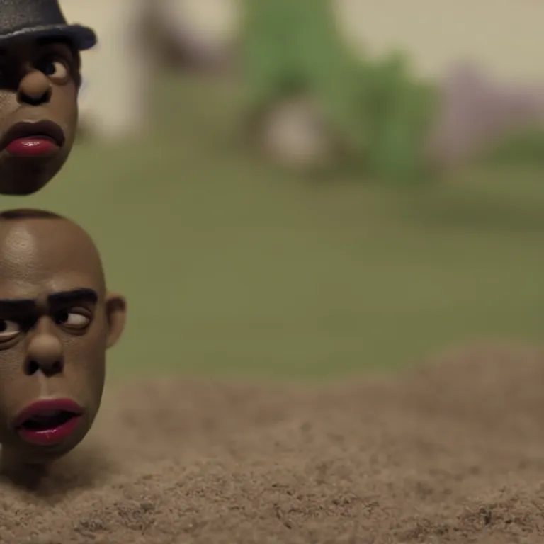 Image similar to a cinematic film still of a claymation stop motion film starring tyler the creator, shallow depth of field, 8 0 mm, f 1. 8