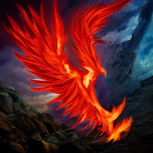 Image similar to bright flame pheonix in a dark cave scenematic 4k