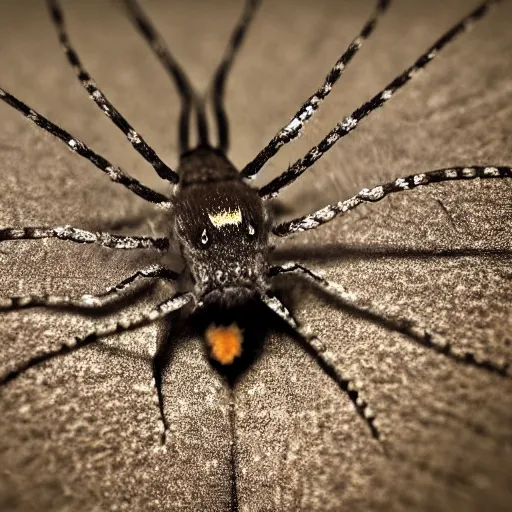 Image similar to close up photo of a cellar spider, drinking water from a lake in tasmania, bokeh, 4 0 0 mm lens, 4 k award winning nature photography