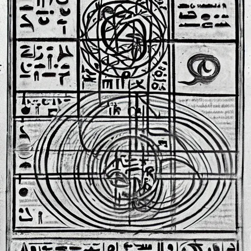 Image similar to detailed sigil drawing upon the power of yog - sothoth - from the 8 th century b. c. e. egyptian papyri version of the necronomicon. the demotic text speaks of a prophecied of a hypersigil called dataplex ouroboros that will awaken and unite the world's.