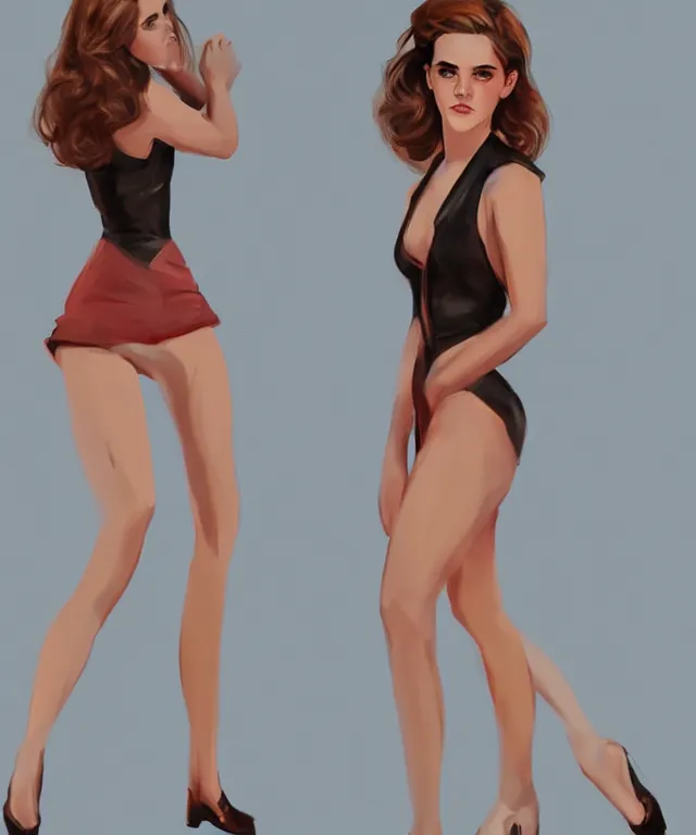 Prompt: emma watson pinup style full body portrait, pinup pose, standing up, swimsuit, elegant, digital painting, trends on artstation, concept art