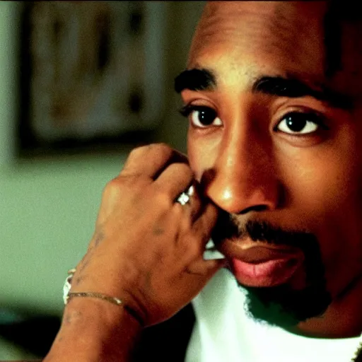 Prompt: a photograph of tupac shakur in twin peaks (1990)