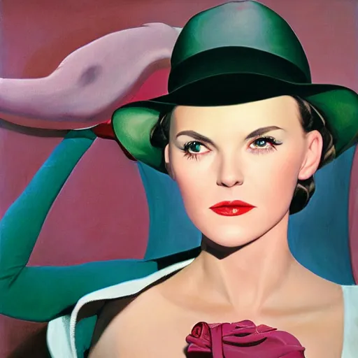 Image similar to portrait of a woman with ( horns ) that peek out of her hat, by alex ross.