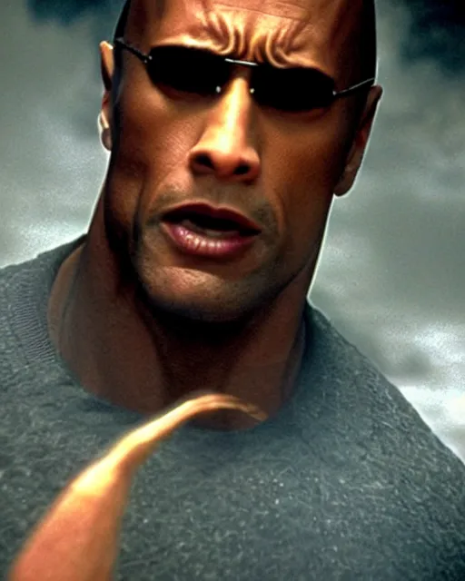 Image similar to film still close up shot of dwayne johnson as morpheus from the movie the matrix. photographic, photography