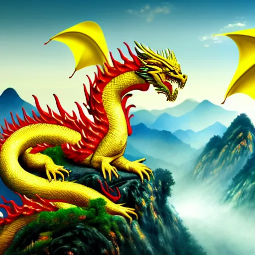 Image similar to Chinese president with bananas, battle with dragon, mountains background, fantasy art, 4k