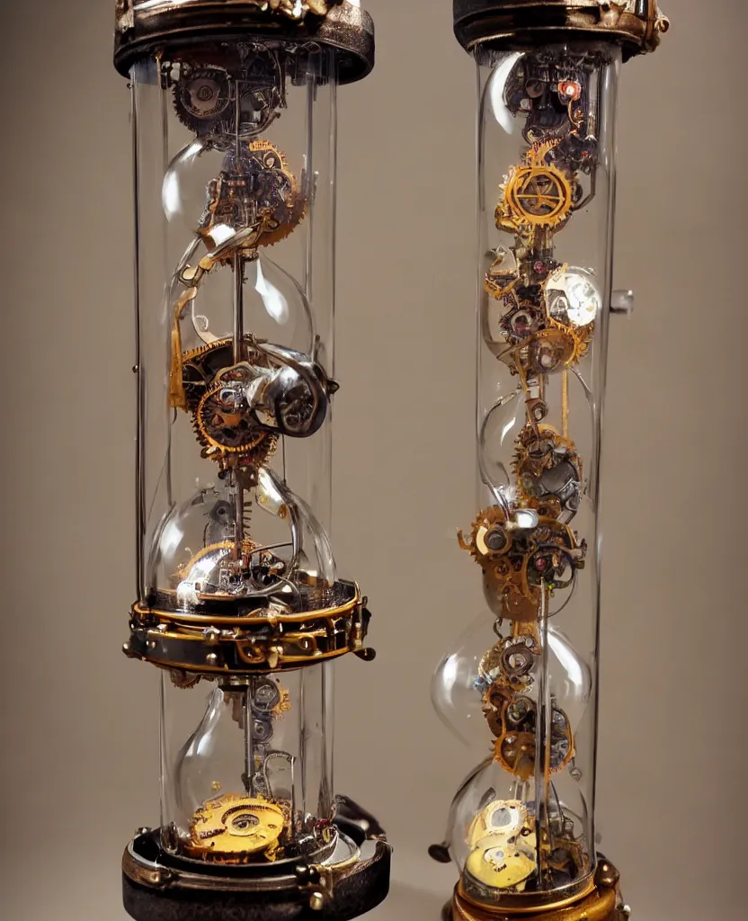 Prompt: a human brain inside a steampunk hourglass