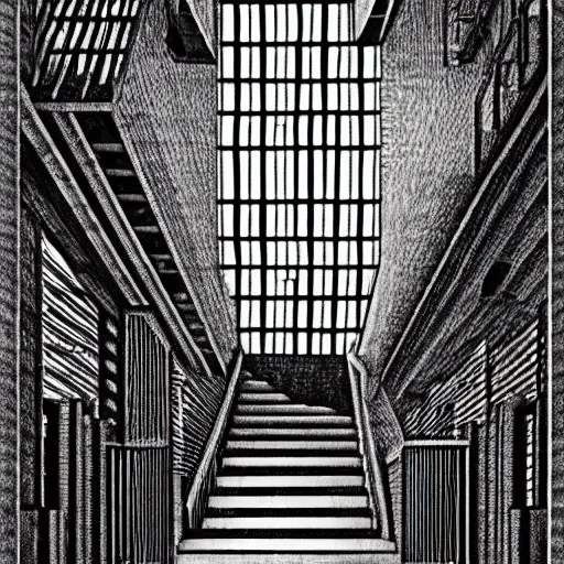 Image similar to a giant wolf in a huge bright maze of many doorways and lots of stairs, many doorways, inside MC Escher architecture, artstation, Junji Ito, epic composition