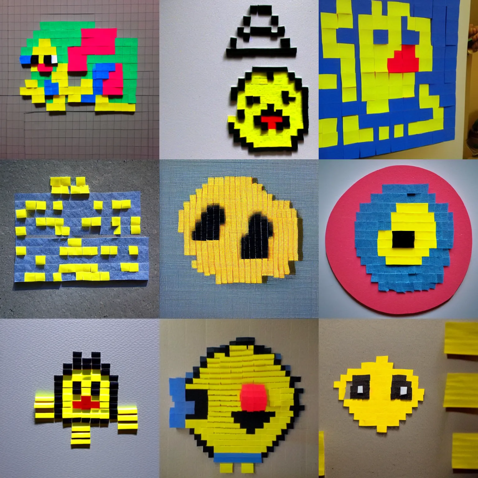 Prompt: pacman made of post - its.