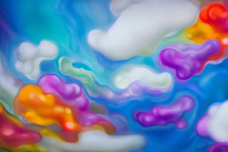 Prompt: a flock of many puffy smooth white transparent clouds tangled into large twisting blobs of colored glass, abstract environment, playful, award winning art, epic dreamlike fantasy landscape, ultra realistic,