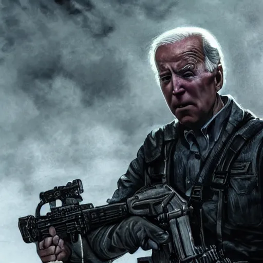 Image similar to joe biden as an evil terrorist, dramatic lighting, cinematic, establishing shot, extremly high detail, photorealistic, cinematic lighting, artstation, style by James Gurney