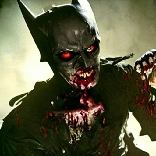 Prompt: film still of zombie zombie batman as a zombie in batman ( 1 9 8 9 )