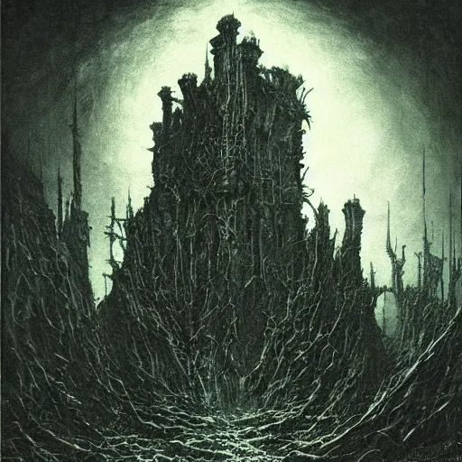 Prompt: castlevania stygian gothic demonic dracula's shoggoth tower, realistic, hyperdetailed, by beksinski, giger and wayne barlowe