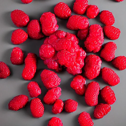 Prompt: studio photograph of a man made entirely out of raspberries