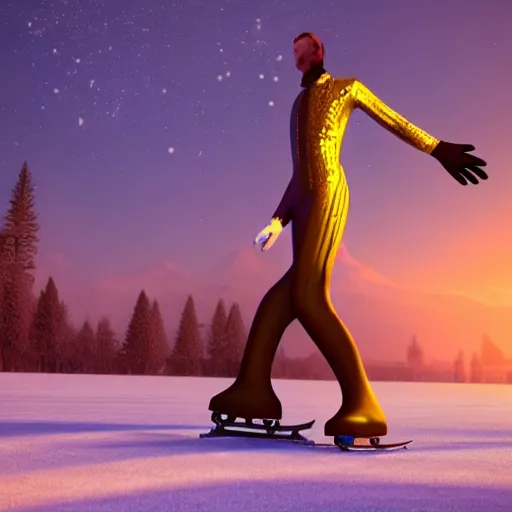 Image similar to a surreal figure skate on smooth ice cinematic light, unreal engine, trending on artstation