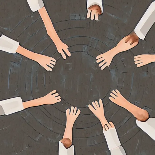 Image similar to detailled robots standing in a circle shaking hands