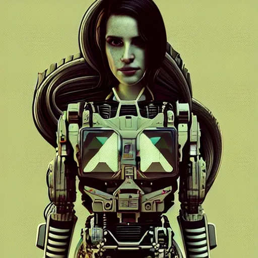 Image similar to portrait of Lana Del Rey as a cyborg. intricate abstract. intricate artwork. by Tooth Wu, wlop, beeple, dan mumford. octane render, trending on artstation, greg rutkowski very coherent symmetrical artwork. cinematic, hyper realism, high detail, octane render, 8k, iridescent accents