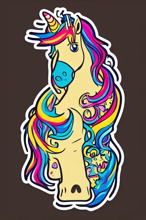 Image similar to A portrait of a gangster unicorn, sticker, highly detailed, colorful, illustration, smooth and clean vector curves, no jagged lines, vector art, smooth