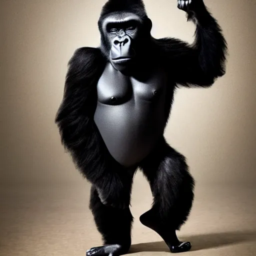 Image similar to a gorilla dressed as a businessman, advertisement