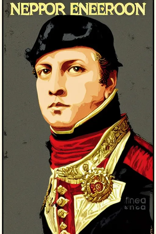 Prompt: Poster of Emperor Napoleon standing proudly, by Shepard Fairey