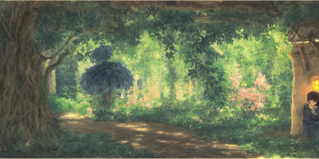 Image similar to studio ghibli, impressionism, ambient lighting, shaded