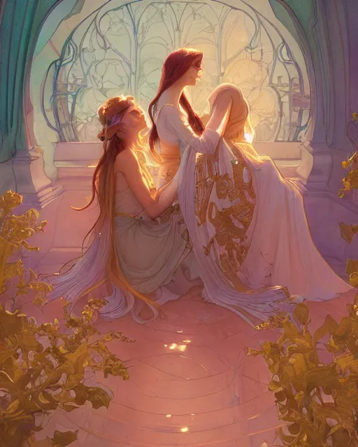 Prompt: bone hurting juice, highly detailed, gold filigree, romantic storybook fantasy, soft cinematic lighting, award, disney concept art watercolor illustration by mandy jurgens and alphonse mucha and alena aenami, pastel color palette, featured on artstation