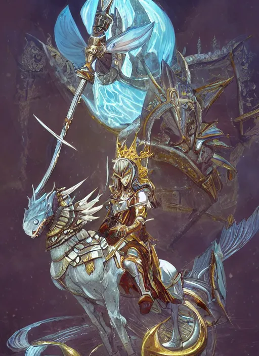 Image similar to an anime portrait of a knightly merfolk riding a fish horse from magic the gathering wearing a ornate detailed armor and an atlantean crown, from skyrim, by stanley artgerm lau, wlop, rossdraws, james jean, andrei riabovitchev, marc simonetti, and sakimichan, trending on artstation