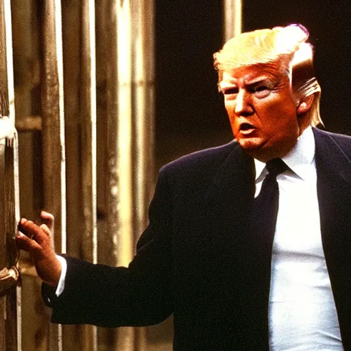 Prompt: still of donald trump in escape from elcatraz