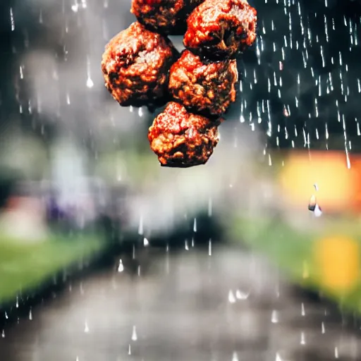 Image similar to raining meatballs, professional photography