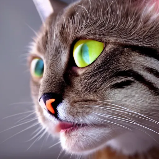 Prompt: cat with human eyes and human teeth, 4 k award - winning photography