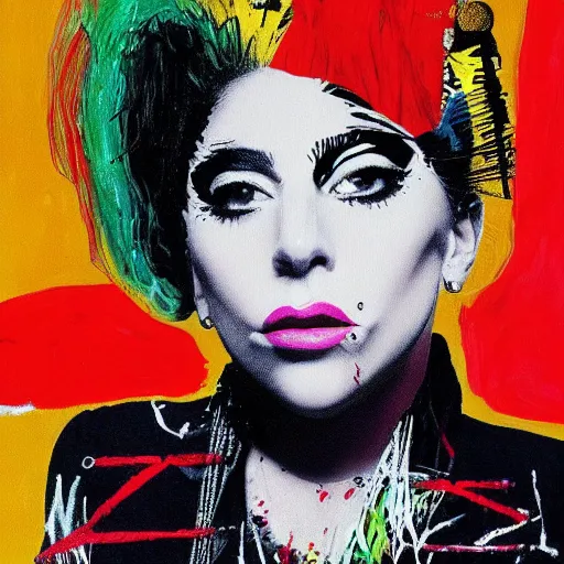 Prompt: lady gaga painted by basquiat