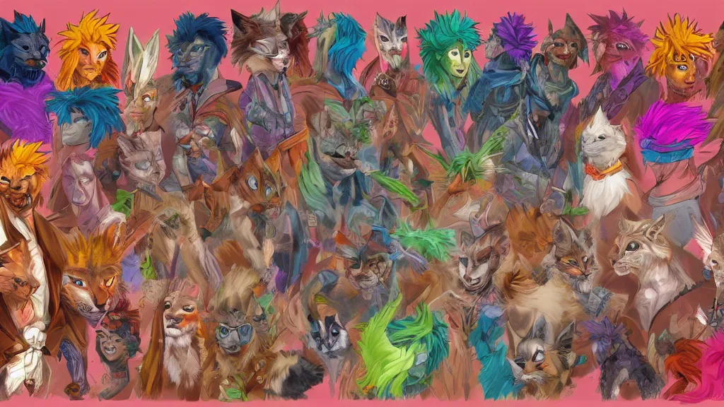 Image similar to colorful and vivid character sheet for a handsome muscular masculine lynx - man space - pirate with head of lynx, long tail, furry fandom, swashbuckling and romantic, retrofuture, high contrast, realistic, coherent, illustration, digital art, trending on artstation, hd, 8 k, good lighting, beautiful, rough paper, masterpiece