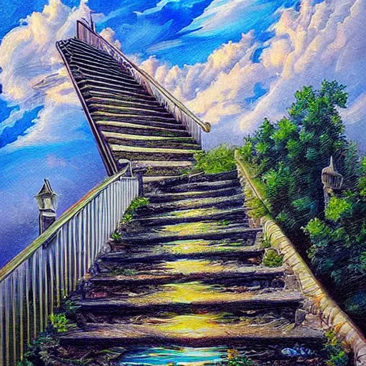 Image similar to stairway to heaven, artistic, painting, highly detailed