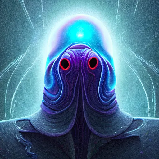 Image similar to A beautiful ultradetailed digital painting of a illithid, light effect, very detailed, by beeple, subject fully in frame, Makoto Shinkai, 4k, Trending on artstation, ultrawide lens