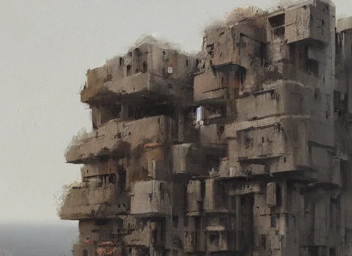 Prompt: concept art of brutalist big base on cliffs, oil painting by jama jurabaev, extremely detailed, brush hard, artstation, for aaa game, high quality, brush stroke