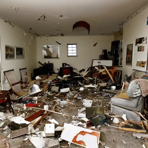 Prompt: The kinetic sculpture shows a scene of total destruction. A room has been completely wrecked, with furniture overturned, belongings strewn about, and debris everywhere. The only thing left intact is a single photograph on the wall. This photograph is the only evidence of what the room once looked like. It shows a tidy, well-appointed space, with everything in its place. The contrast between the two images is stark, and it is clear that the destruction was complete and absolute. ceramic bust by David Driskell rich