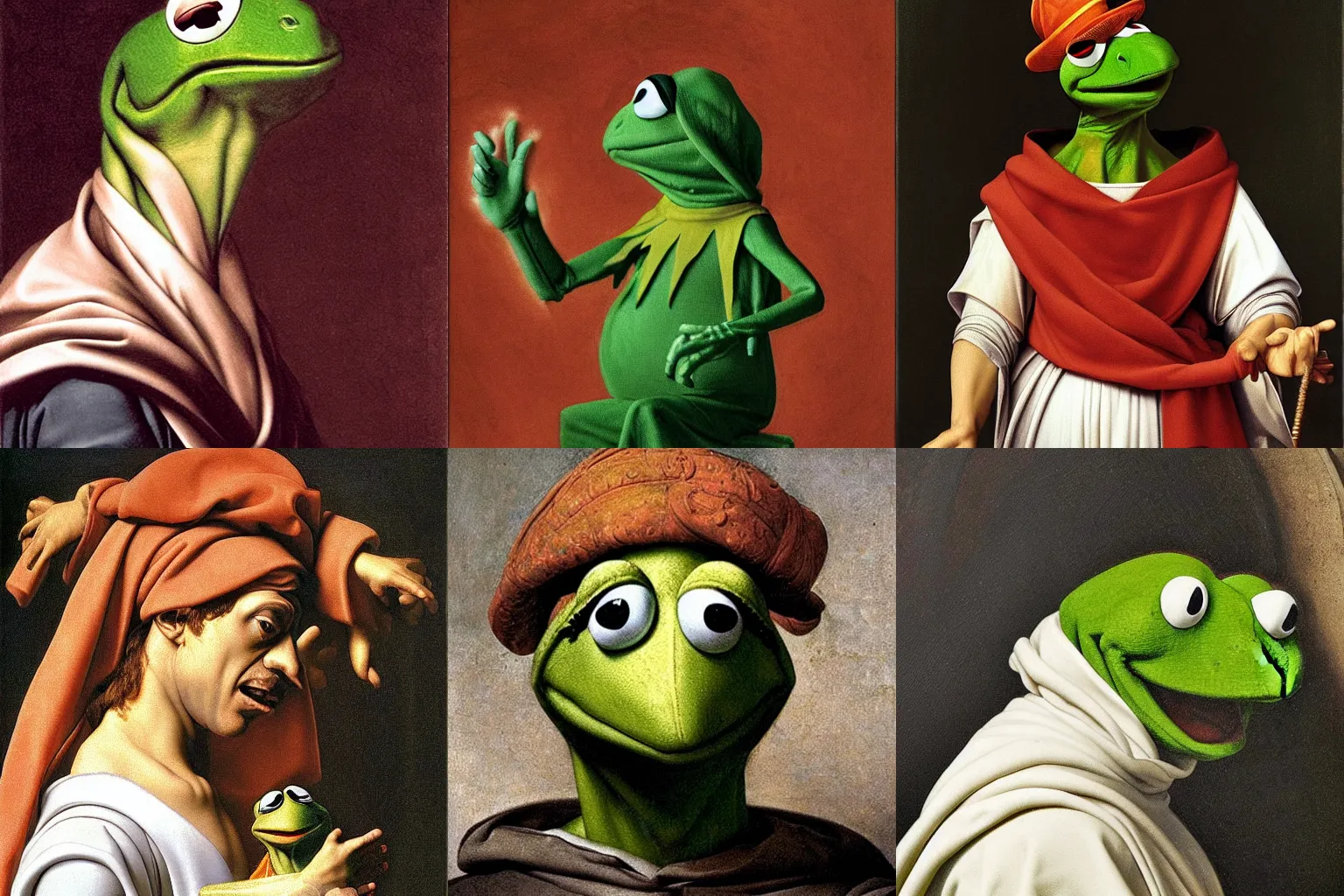 Image similar to A extremely highly detailed majestic hi-res beautiful, highly detailed head and shoulders painting of kermit the frog as a catholic pope by Michelangelo Merisi da Caravaggio,