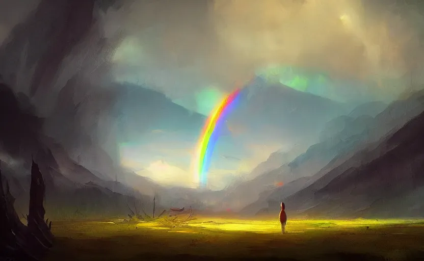 Image similar to a painting of a rainbow trending on artstation in the style of greg rutkowski