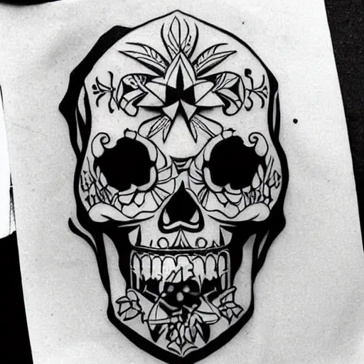 Image similar to tattoo design, stencil, tattoo stencil, traditional, a world famous tattoo of a geometric skull