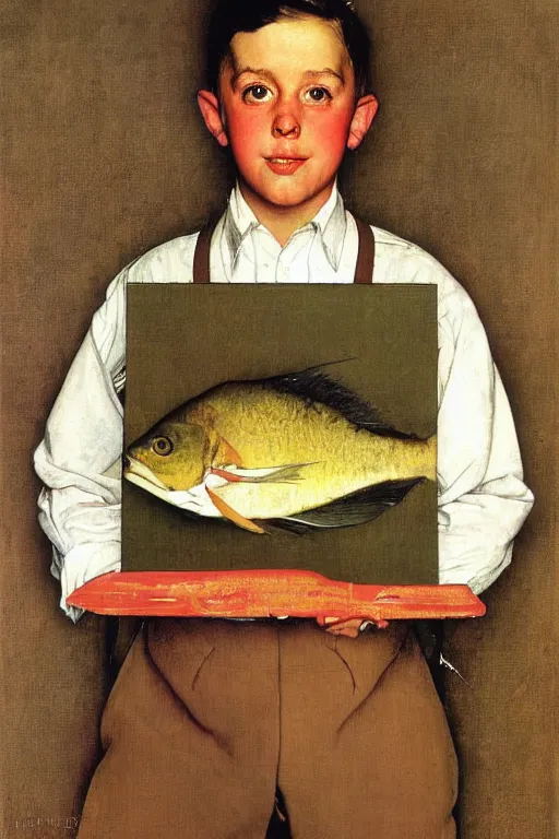 Image similar to a portrait painting of a fish. Painted by Norman Rockwell