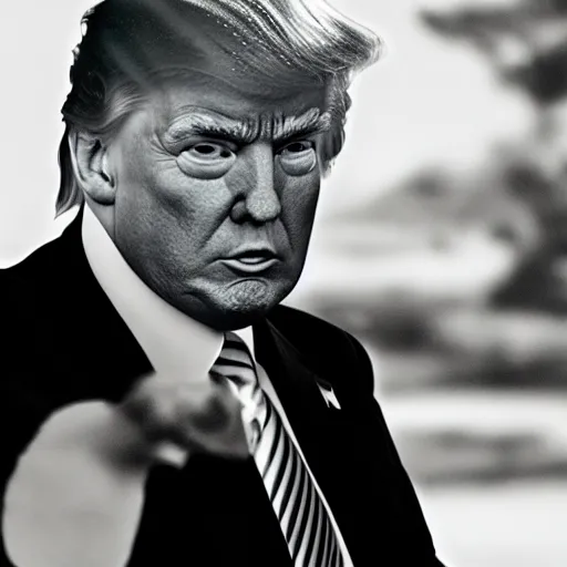 Prompt: cinematic film still Donald Trump starring as a Samurai holding ice, Japanese CGI, VFX, 2003, 40mm lens, shallow depth of field,film photography